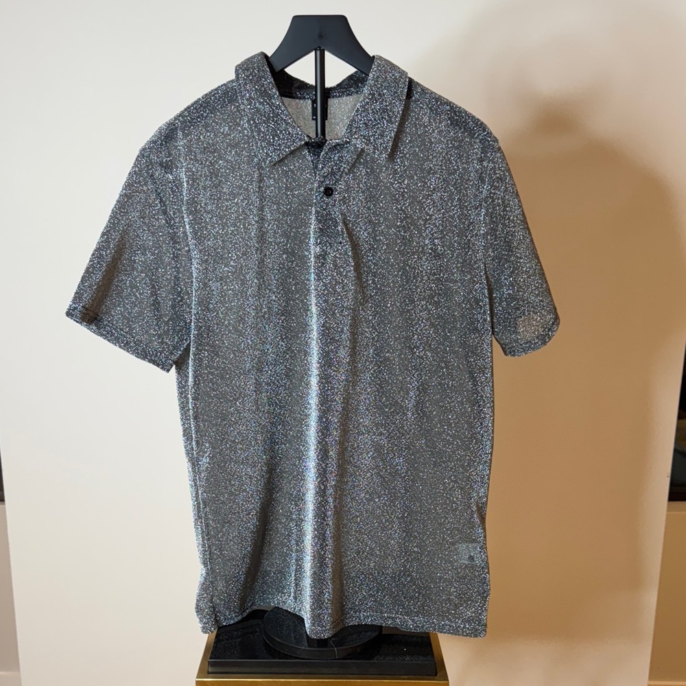 SHEIN Men's Glittering Silver Polo Shirt